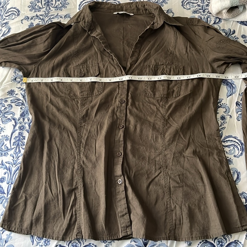 Zara Basic Dark Olive Button-Up Blouse - image 7